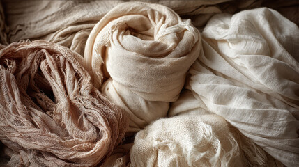closeup view showcasing rich textures of natural fabrics like linen cotton and wool