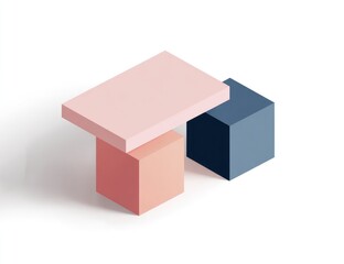 Obraz premium Abstract 3D geometric shapes in blush pink and dark gray, isometric view