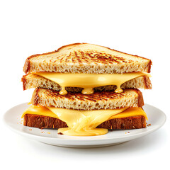 Stacked Grilled Cheese Sandwiches with Melted Cheese on a Plate