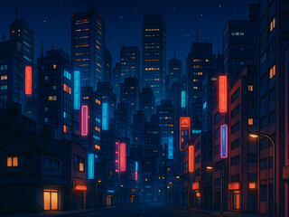 cartoon night city skyline