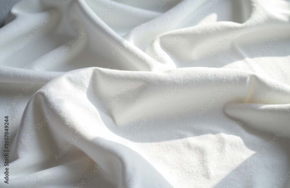 Poster soft white fabric with gentle folds and smooth texture creating a calm and clean appearance