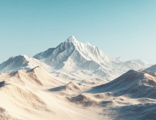 Fototapeta premium Snowy mountain peak above a sandy desert