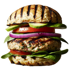 Grilled Chicken Burger with Fresh Vegetables and Spinach