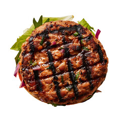Grilled Burger Patty with Char Marks and Fresh Garnish