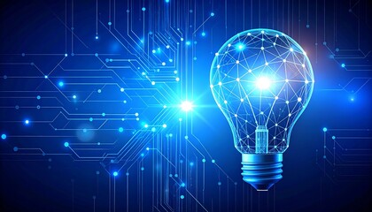 Digital lightbulb, circuit board background.  Abstract technology concept