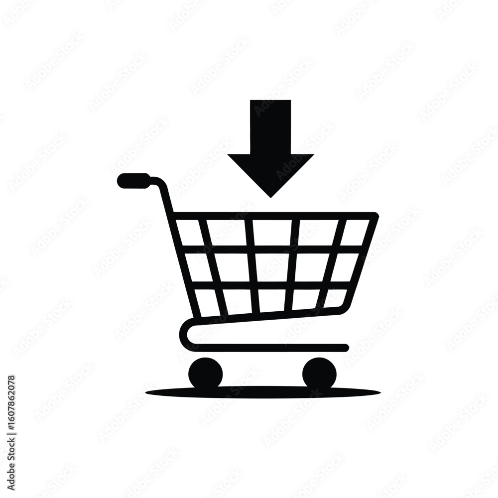 Poster shopping cart icon with a down arrow indicating adding to cart