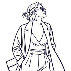 Stylish girl in black dress and suit holding a cigarette illustration