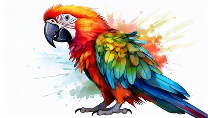 Fototapeta premium a vibrant colorful parrot stands gracefully on a white background