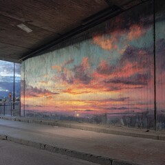 Sunset Mural Underpass Cityscape Urban Art