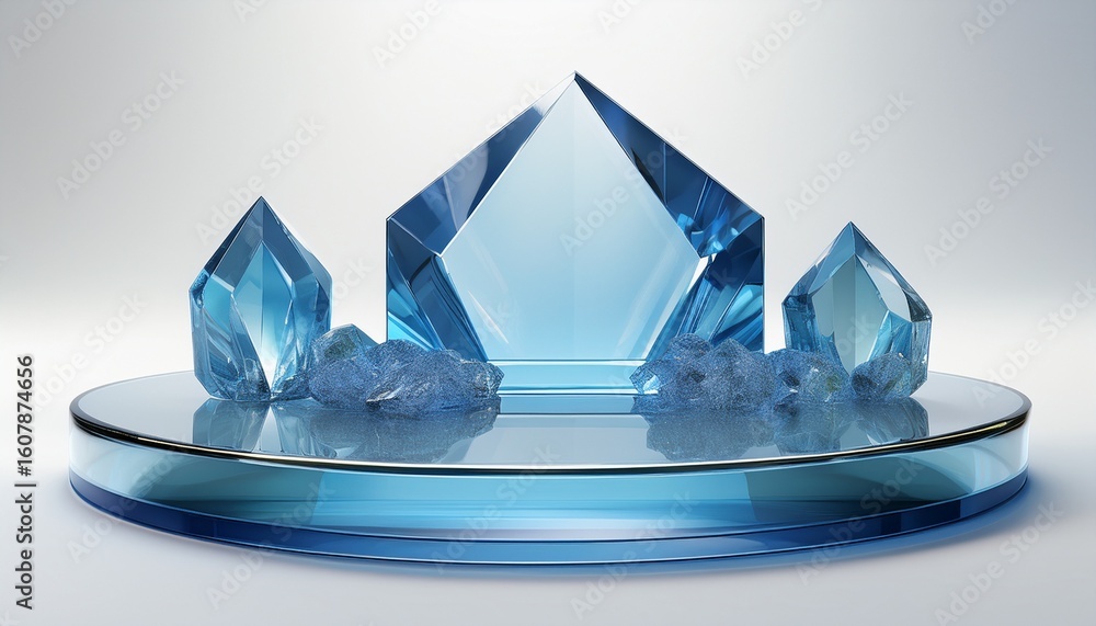 Poster 3d render abstract podium on white background gem stones pedestal for product design display isolate