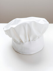 White chef hat resting on a surface, showcasing classic culinary attire in a minimalist style