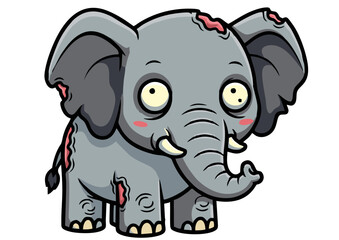 Cartoon Zombie Elephant with Pale Eyes and Wounds Illustration.