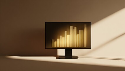 Beige room, computer screen with chart