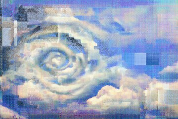 Abstract swirling clouds with pixelated distortion