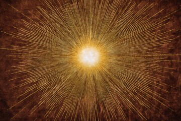 Radiant burst of golden light on a textured brown background