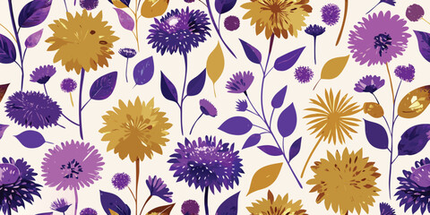 Purple dandelion flower with gold accents and watercolor effect