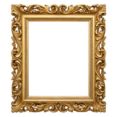 Golden ornate picture frame antique vintage decorative wall art photo frame design luxury empty space on transparent background