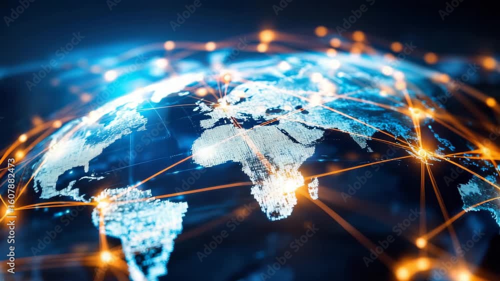 Poster global network connection with data communication for worldwide business concept