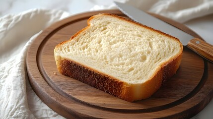 piece of cake on a plate, bread and butter, slice of bread on wooden board, Freshly baked bread slices with butter on a wooden board for a healthy breakfast or snack