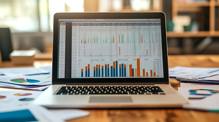  An open laptop displaying an investment spreadsheet surrounded by financial documents 