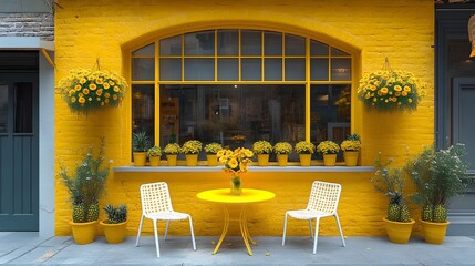 yellow house in the city of stockholm, A vibrant yellow house with a blue door and white-framed windows stands on an old, colorful city street in Stockholm