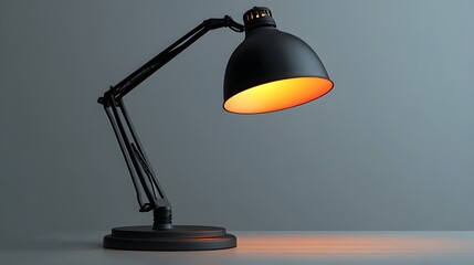 spotlight on the table, desk lamp on a dark background, lamp on a wall, lamp on the table, Metal desk lamp providing electric light in a home office interior
