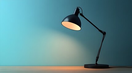 spotlight on the table, desk lamp on a dark background, lamp on a wall, lamp on the table, Metal desk lamp providing electric light in a home office interior