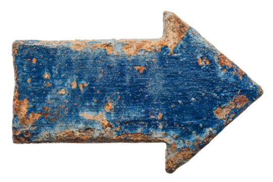 A blue arrow with a rusted tip pointing to the right