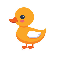A cute cartoon duckling with an orange beak and an innocent expression. It is standing, likely in a pond or a similar setting