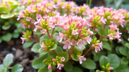 Naklejka premium Stonecrop 'Herbsfreude' displaying small raspberry pink flowers in late summer
