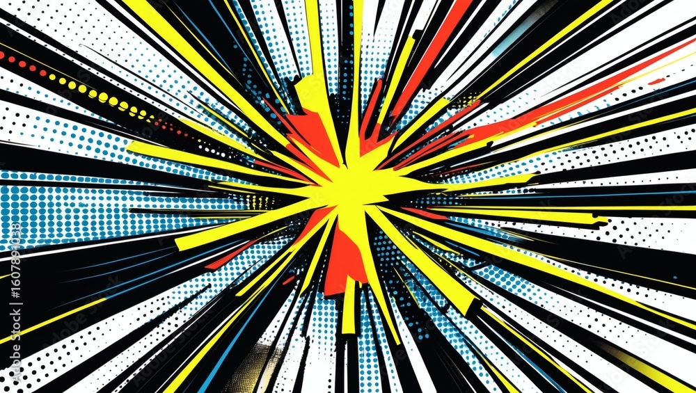 Poster abstract explosion with dynamic rays of light radiating outwards