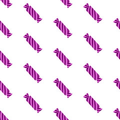 Seamless Candy pattern in vibrant hues. Hand drawn, doodle caramel in violet and purple repeated design. Candy pattern great for Easter, Valentine, Halloween, Christmas design. Enjoy candy, have fun.