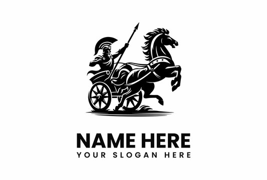 Black Silhouette of a HorseDrawn Chariot with a SpearWielding Warrior.