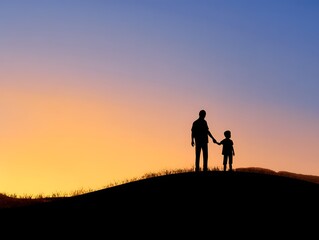 Fototapeta premium Father and Child Silhouette at Sunset