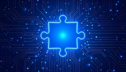 Glowing puzzle piece on a circuit board