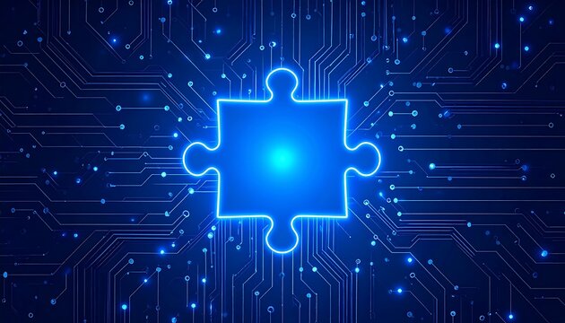 Glowing puzzle piece on a circuit board