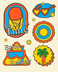 Cute retro trendy cartoon sticker elements