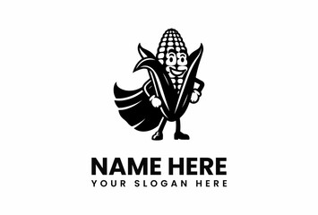 Cartoon Corn Character with Cape Smiling Standing with Hands on Hips.