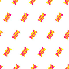 Hand drawn Candy seamless pattern. Bright yellow, red candy stripes create festive feel. Fun Candy repeat design great for holiday decor, wrappers and Valentine ideas. Celebrate holidays with caramel