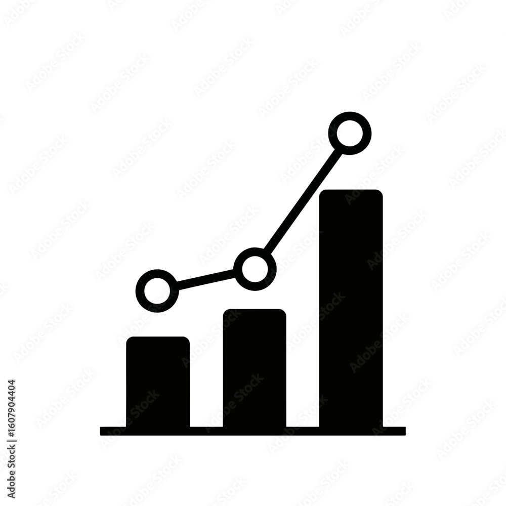 Aufkleber vector art of a black icon depicting a bar graph with an upward trending line graph, symbolizing bus