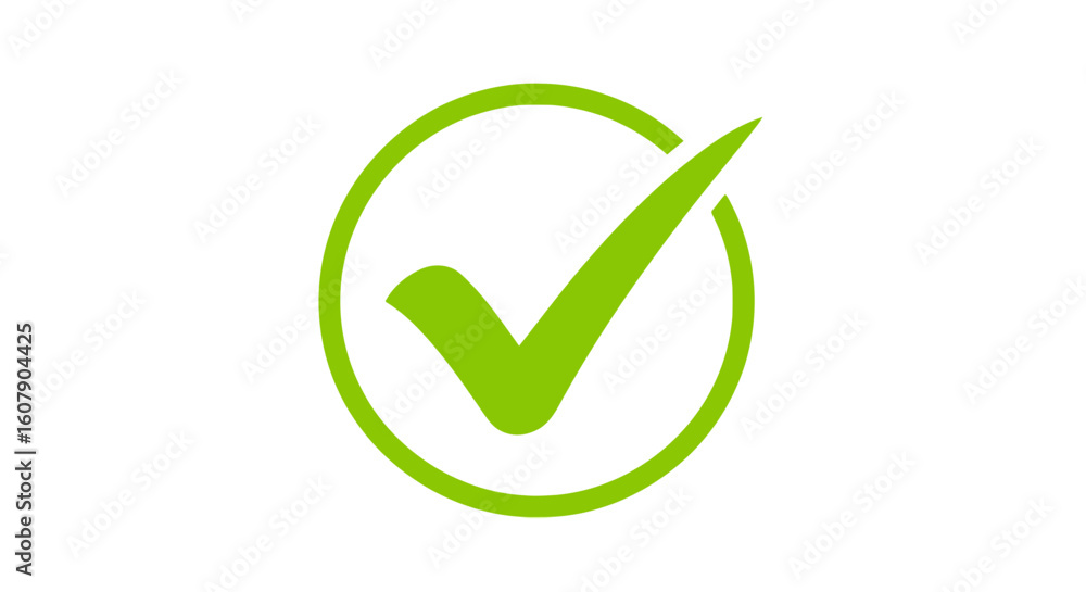 Poster vector art of a vibrant green checkmark symbol enclosed within a circle, signifying approval and cor