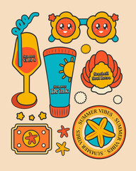 Summer retro graphic elements sticker collections