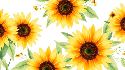 Watercolor hand painted floral sunflower seamless border.Watercolor floral illustration with sunflowers -  for wedding invite, stationary, greetings, wallpapers, background.