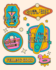 Summer time retro sticker design elements