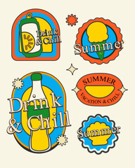 Summer retro sticket drink design assets