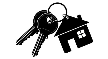 Vector art of a set of black house keys on a keyring, symbolizing home ownership and real estate