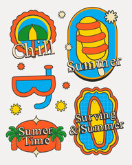 Summer retro graphic design elements