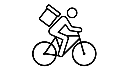 Obraz premium Vector art of a stylized black and white outline illustration of a person on a bicycle with a delivery box on their back, symbolizing fast urban delivery services