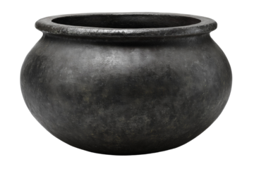 A large black pot sits on a white background