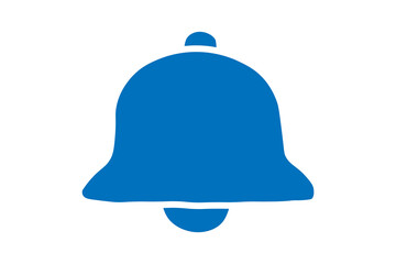 The image displays a solid blue bell icon on a white background. The bell is simplified and stylized with smooth curves